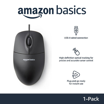 Hama USB Tastatur beleuchtet mit Kabel KC-550 & Amazon Basics - Optische Maus mit 3 Tasten und USB-Anschluss für Windows und Mac OS X, 1 Stück, Schwarz