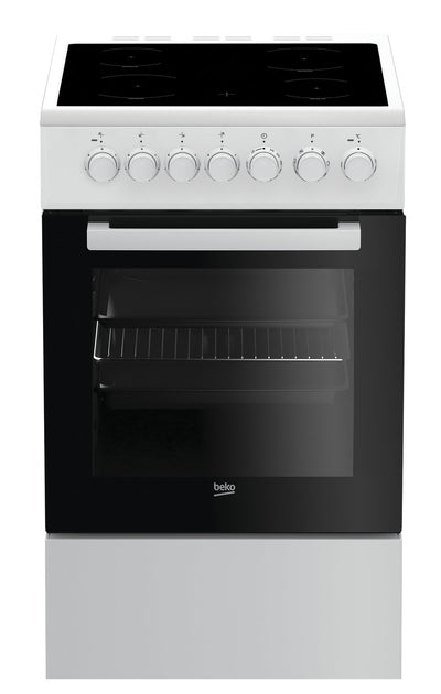 Beko FSM57100GW b100 Elektro-Herd mit Glaskeramik-Kochfeld, Freistehend, 50 cm Standherd, 55 Liter Volumen, Zeitschaltuhr, pflegeleichte Emaillierung, abnehmbare Backofentür, Schwarz