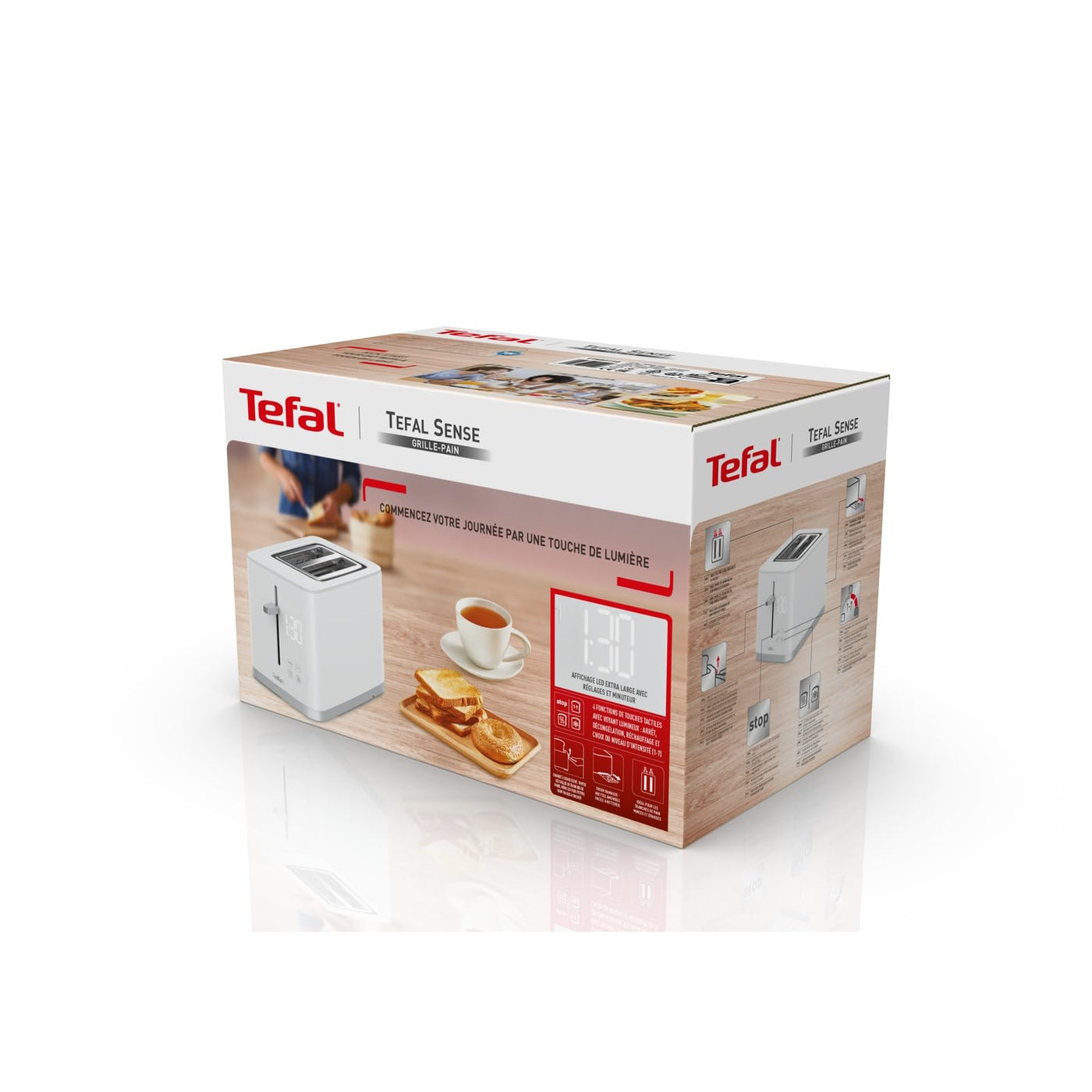 Tefal TT6931 Sense Toaster | 7 Bräunungsstufen | Digitaldisplay | Countdown | Aufwärmen/Auftauen | Krümelschublade | Stopp-Taste | Weiß