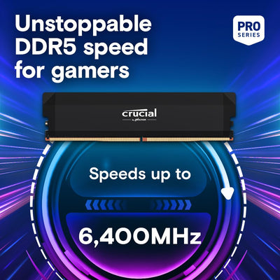 Crucial Pro DDR5 RAM 32GB Kit (2x16GB) 6400MHz CL38, Overclocking Gaming, Intel XMP 3.0 / AMD Expo, PC Computer Arbeitsspeicher 32GB DDR5, Schwarz - CP2K16G64C38U5B