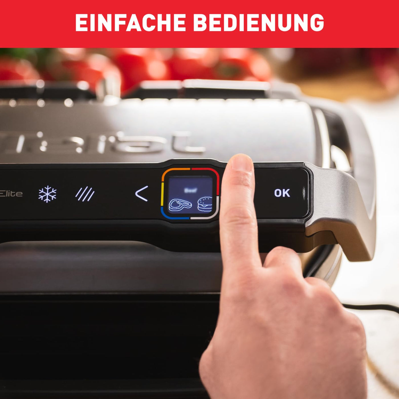 Tefal OptiGrill Elite Kontaktgrill, 12 Programme, Digitales Display mit Garstufenanzeige, Abnehmbare Platten, Elektrogrill, Edelstahl, GC750D16