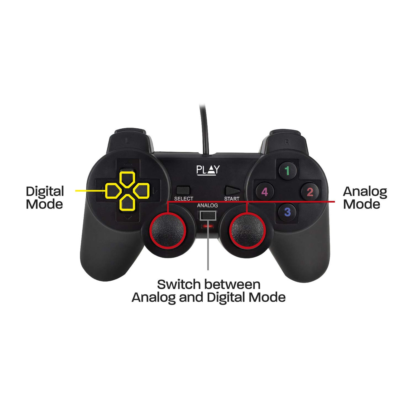 ewent PLAY WIRED USB GAMEPAD, Black