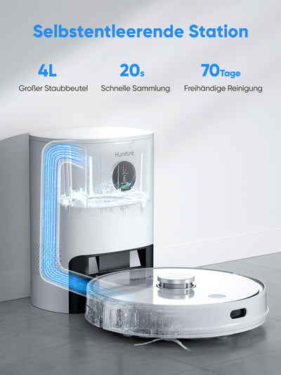 HONITURE Saugroboter mit Wischfunktion, Staubsauger Roboter Q6 Pro 3500Pa mit Lasernavigation Saugroboter mit Absaugstation 250Min Laufzeit App Steuerung ideal für Tierhaare Teppich Hartboden