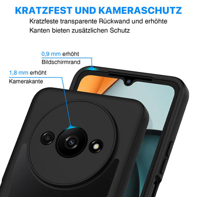 CENHUFO für Xiaomi Redmi A3 Hülle, 360 Grad Schutzhülle mit Eingebautem Displayschutz, Robust Stoßfest Panzerhülle Bumper Cover Outdoor Case Ganzkörper Handyhülle für Xiaomi Redmi A3 - Schwarz