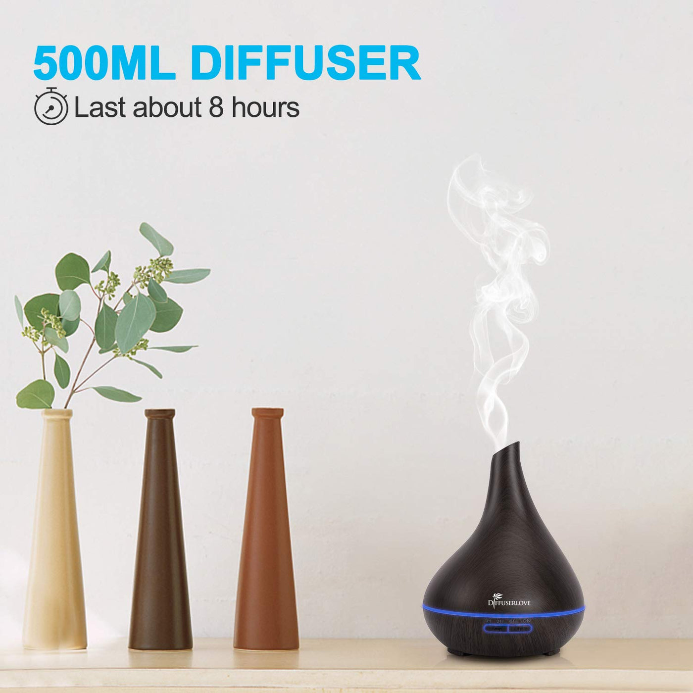 Diffuserlove 500ML diffuser Aroma diffuser Ultraschall Luftbefeuchter Trag usor Cool Mist Humidifier mit 7 Farben LED und Auto-Abschaltung Fernbedienung Funktion,Perfekt für Office Home