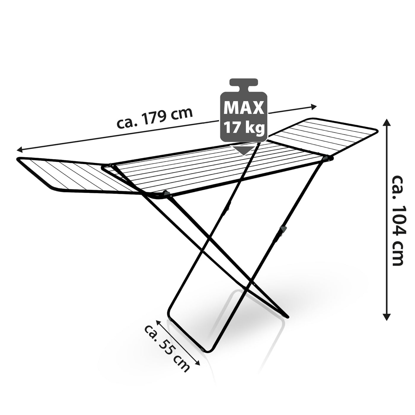 BigDean Wäscheständer Schwarz zusammenklappbar 18m Trockenlänge – Wäschetrockner Ständer mit X-Beinen für stabilen Stand – Wäscheständer Ultra leicht & Made in Europe