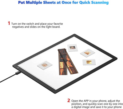Eyesen Mobile Film Scanner, Konvertieren Sie 35mm Dias und Negative in JPG Digital mit Smartphone-Kamera, 12 x 9 Zoll tragbares ultradünnes LED Lichtpanel