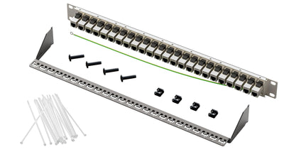 FGB 10Gbps 1U Patchpanel mit 24 Anschlüssen und Cat7 RJ45 geschirmter Keystone-Koppler, 19-Zoll-Rackmount- oder Wandmontage-Patchpanel mit Rückleiste, Netzwerk-Patchpanel für Gigabit-Netzwerk-Switch