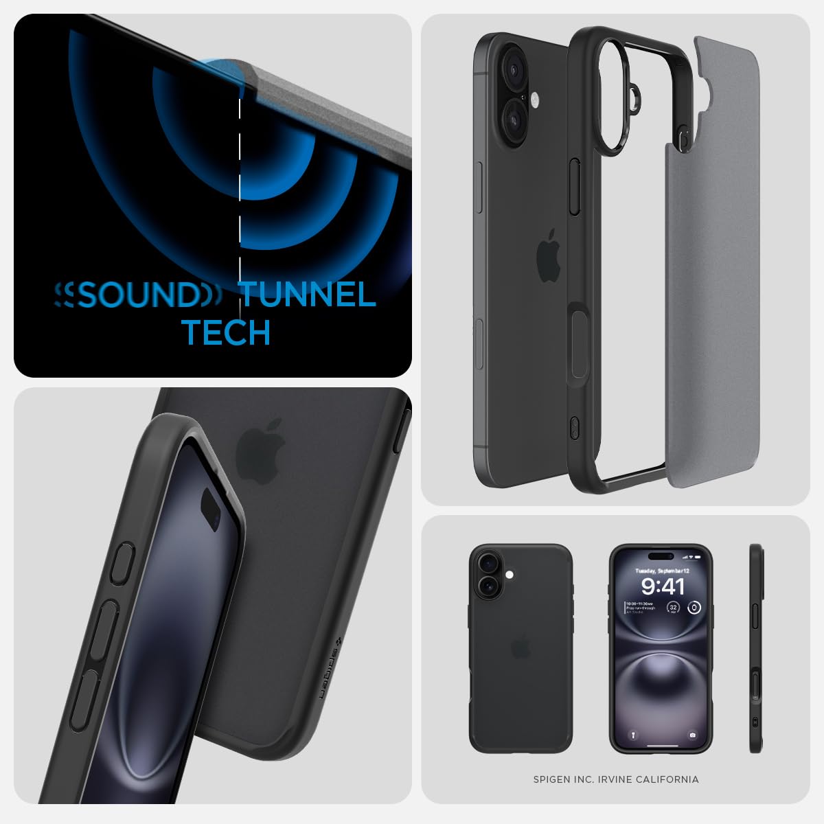 Spigen für iPhone 16 Hülle [Anti-Yellowing] Ultra Hybrid Case Handyhülle Schutzhülle Cover Transparent Durchsichtig Dünn Slim -Frost Black