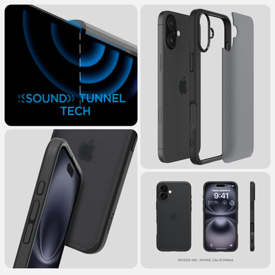 Spigen für iPhone 16 Plus Hülle [Anti-Yellowing] Ultra Hybrid Case Handyhülle Schutzhülle Cover Transparent Durchsichtig Dünn Slim -Frost Black