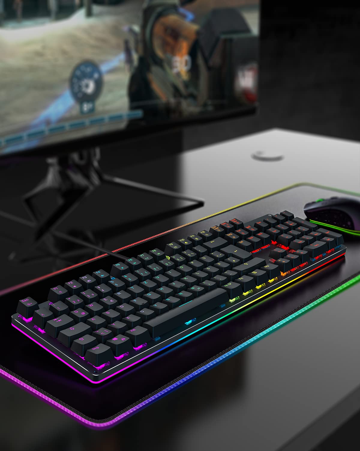 Black Shark Mechanische Gaming Tastatur RGB-Beleuchtung, QWERTZ Deutsches Layout, Blauen Schaltern, Anti-Ghosting 105 Tasten, Metall Platte, Voll Programmierbare Gaming Tastatur, für PC Gamers