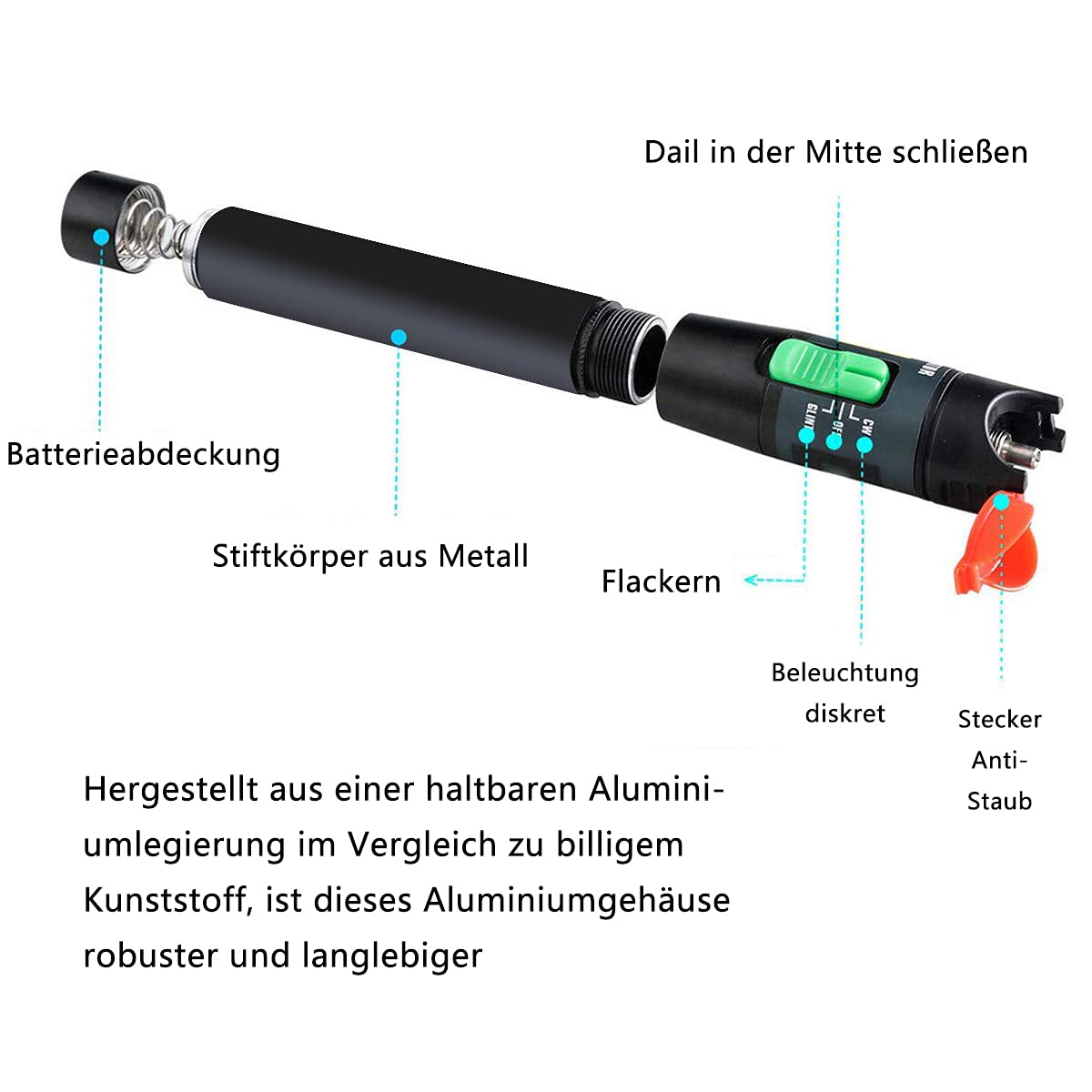 Visual Fault Locator 30KM, VFL-Tester-Kit einschließlich Single-Mode 9/125um FC-Male-zu-LC-Female-Adapter, Lichttester-Stift für die Prüfung von Glasfasernetzwerkkabeln