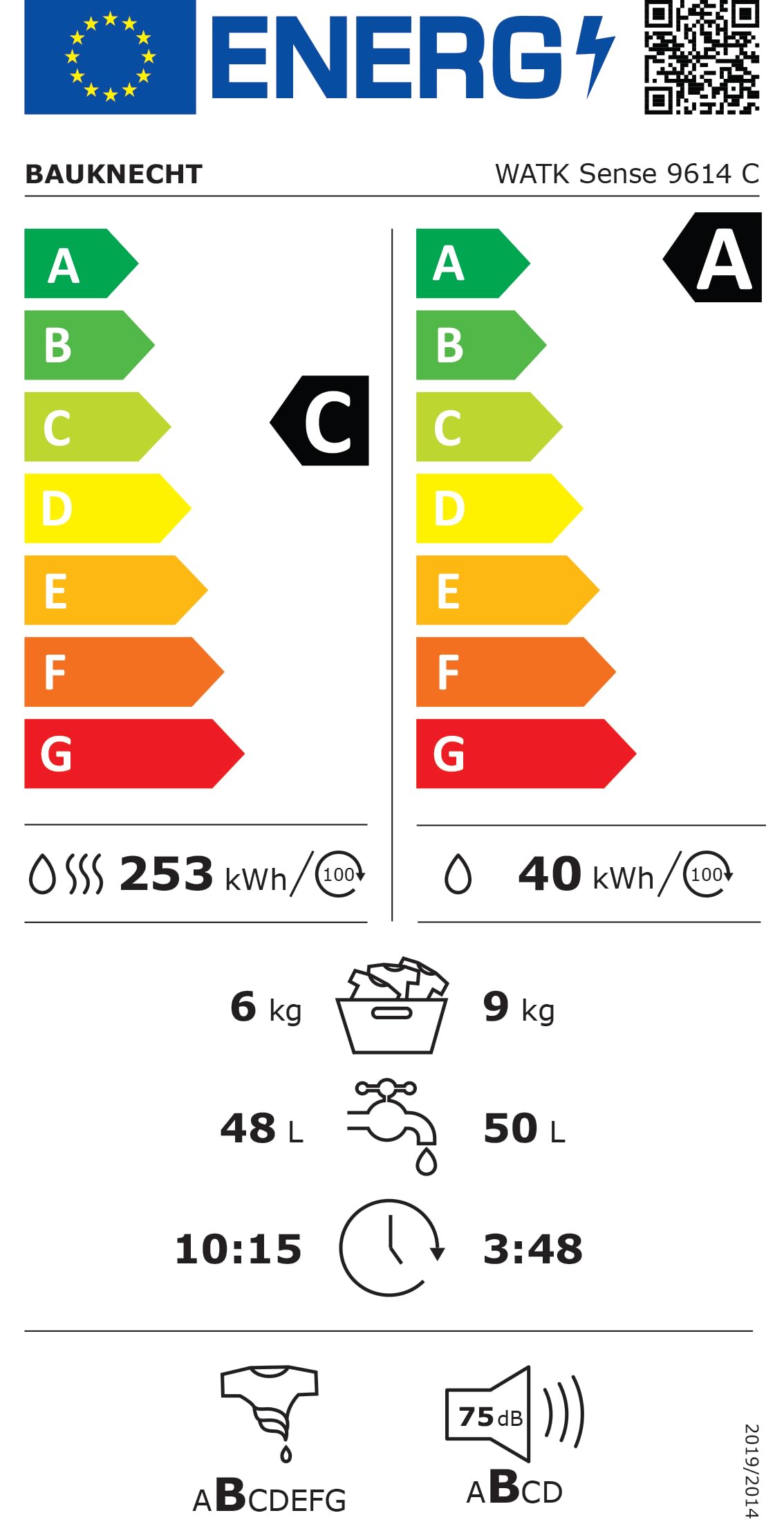 Bauknecht WATK Sense 9614 C Waschtrockner (9/6 kg)/ Active Care Color+/ Dynamic Inverter-Motor/Antiflecken-Programm/Anti-Allergie-Programm/Kurz 30'/ Waschen & Trocknen XL & Trocknen Mix