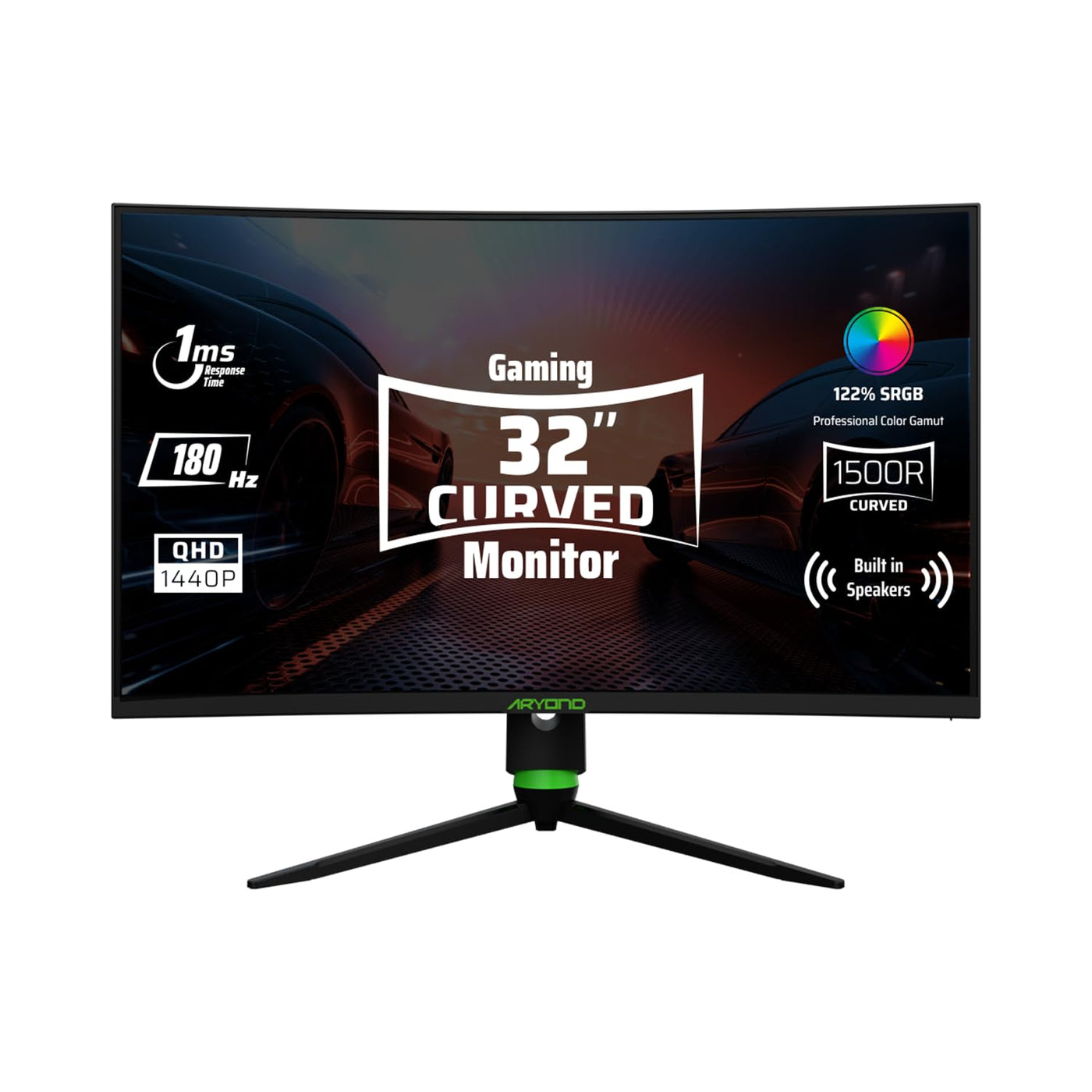 Aryond A32 V2 Gaming Curved Monitor, 32 Zoll 180Hz Curved QHD (2560x1440) Display 1ms Reaktionszeit, HDR 10-Verhältnis FreeSync und G-Sync 122% SRGB, PC Bildschirm, HDMI Anschluss