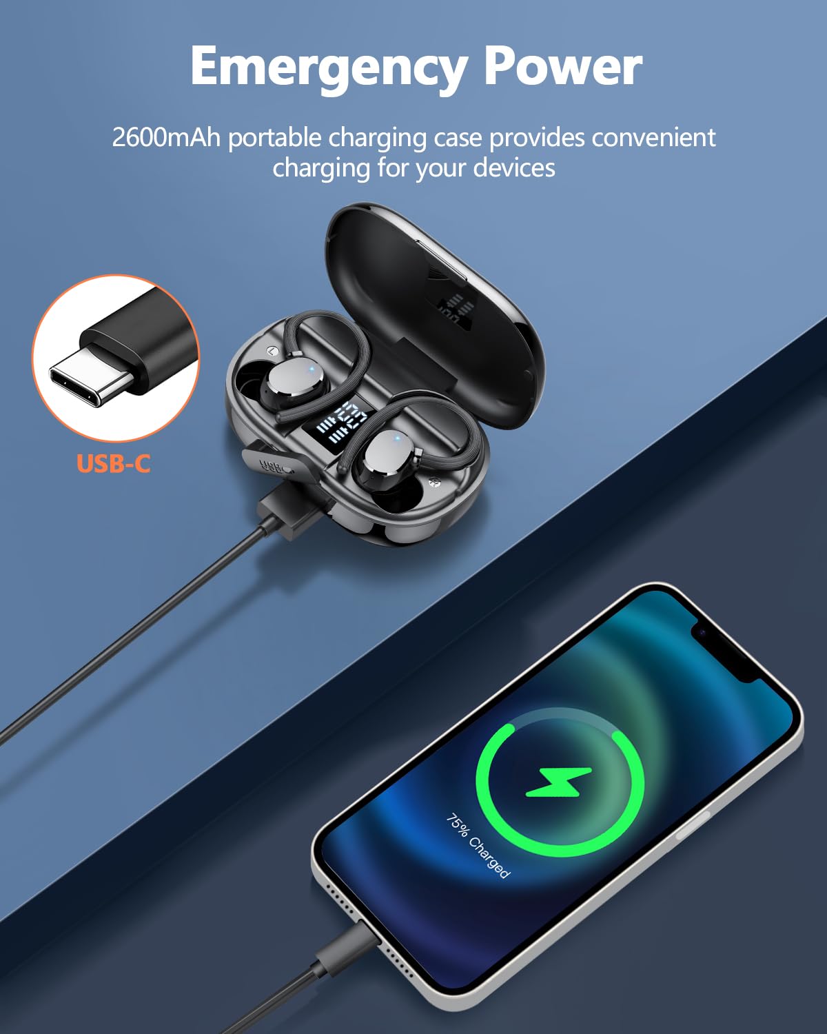 Bluetooth Kopfhörer Sport, Kopfhörer Kabellos Bluetooth 5.3 mit 4 ENC Noise Cancelling Mic, 128 Std mit Ladekoffer LED Anzeige, Bequemer Sitz, IPX7 wasserdichte Ohrhörer mit Ohrhaken für iOS Android