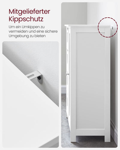 VASAGLE Badezimmerschrank, schmaler Badschrank, Beistellschrank, Kommode, mit 4 Schubladen, Schranktür, verstellbare Ablage, 30 x 55 x 82 cm, weiß LHC41W