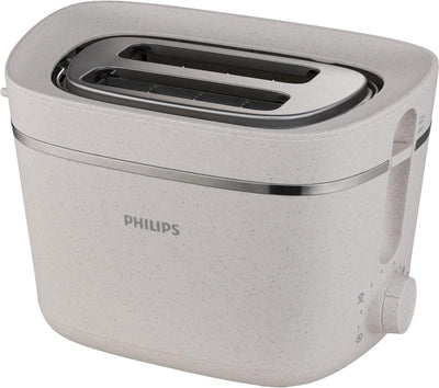 Philips Toaster Eco Conscious Edition - 2 Toastschlitze, 8 Stufen, Brötchenaufsatz, Auftaufunktion, hergestellt aus Altspeiseöl, seidenweiß-matt (HD2640/10)