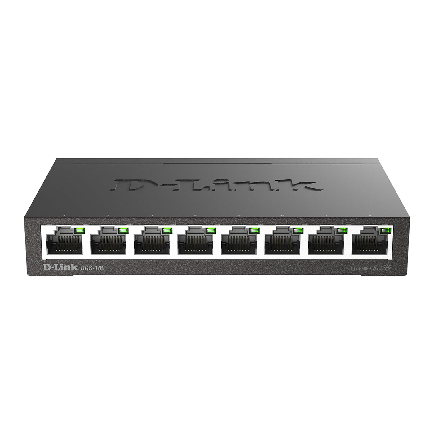 D-Link DGS-108 8-Port Layer2 Gigabit Switch (bis zu 2000 Mbit/s Datenübertragung pro Port, Non-Blocking-Architektur, lüfterlos, Metallgehäuse) schwarz