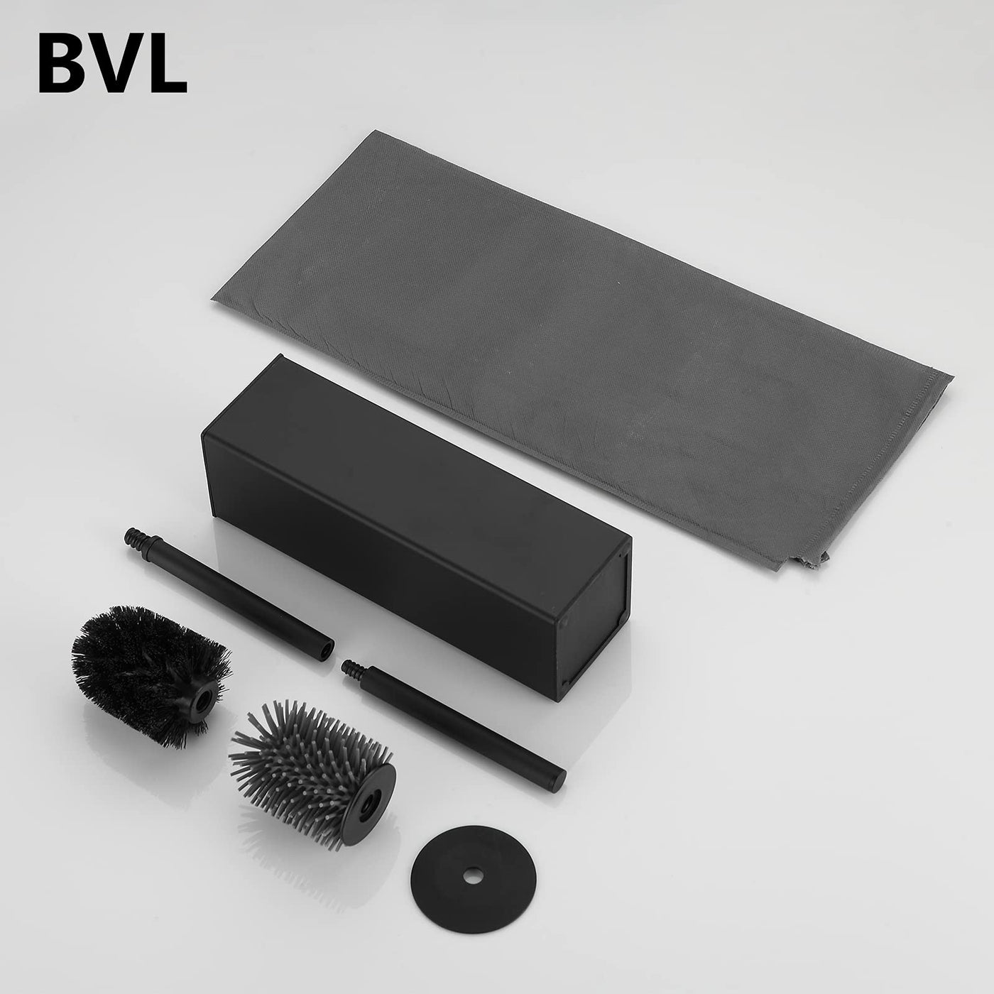 BVL WC Bürsten & Halter Schwarz, Metall Toilettenbürste Inklusive 2 Bürstenköpfe, Freistehende Quadratisch Silikon Toilettenbürste für das Badezimmer