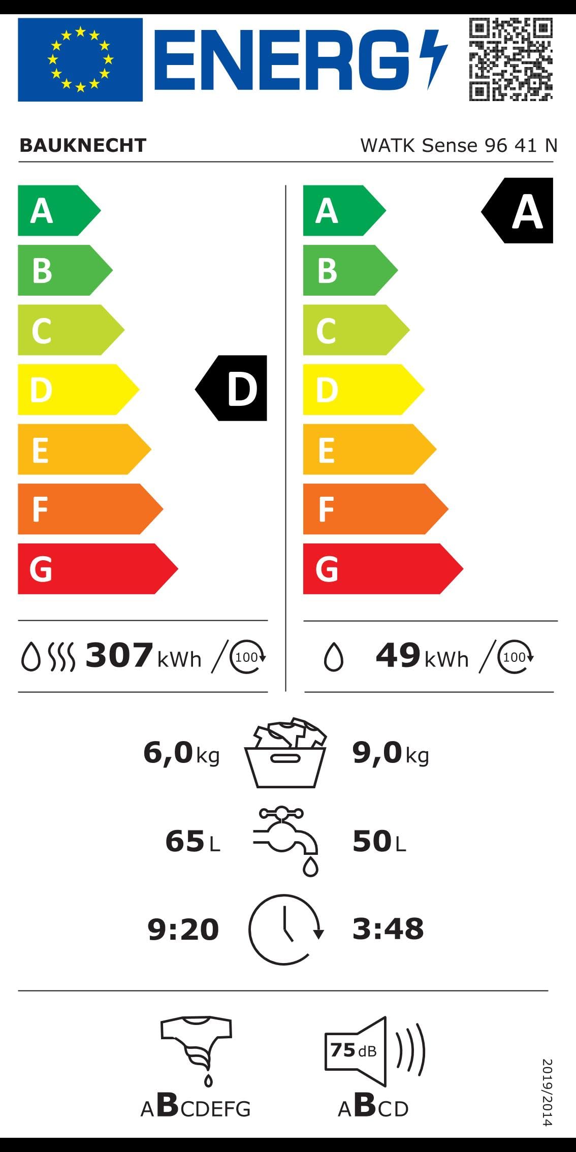 Bauknecht WATK Sense 96 41 N Waschtrockner/ 9/6 kg Waschen/Trocknen/Active Care Wash & Dry Technologie/Flecken 20° / Dampf-Programm/Wolle-Programm/Nachlegefunktion/PRO-Inverter Motor, Weiß