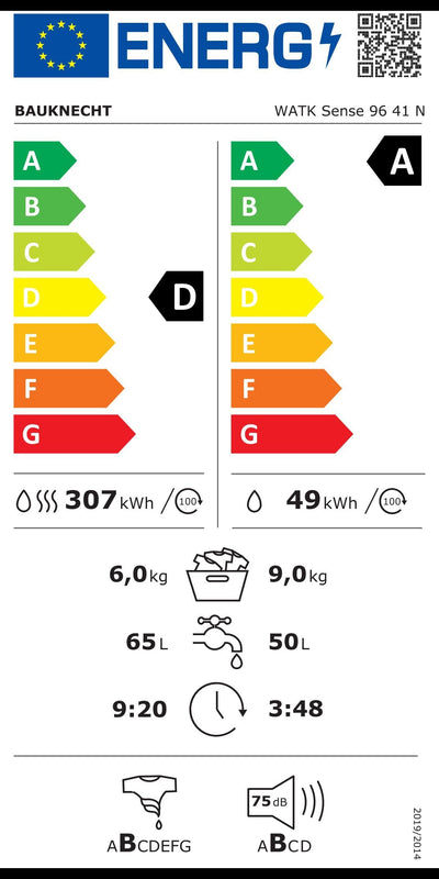 Bauknecht WATK Sense 96 41 N Waschtrockner/ 9/6 kg Waschen/Trocknen/Active Care Wash & Dry Technologie/Flecken 20° / Dampf-Programm/Wolle-Programm/Nachlegefunktion/PRO-Inverter Motor, Weiß