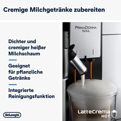 De'Longhi PrimaDonna Soul Perfetto ECAM 612.55.SB Kaffeevollautomat mit LatteCrema Milchsystem und Bean Adapt Technologie, 18 Rezepte, mit Farbdisplay- App-Steuerung, Silber/Schwarz