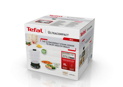 Tefal VC2048 Ultracompact Dampfgarer | Stapelbares Aufbewahrungssystem | Gesundes Kochen | 3 BPA-Freie Aufsätze | 60-Minuten-Timer | Auffüllen Beim Garen | 9-L-Kapazität | Inkl. Reis-Einsatz | 800 W