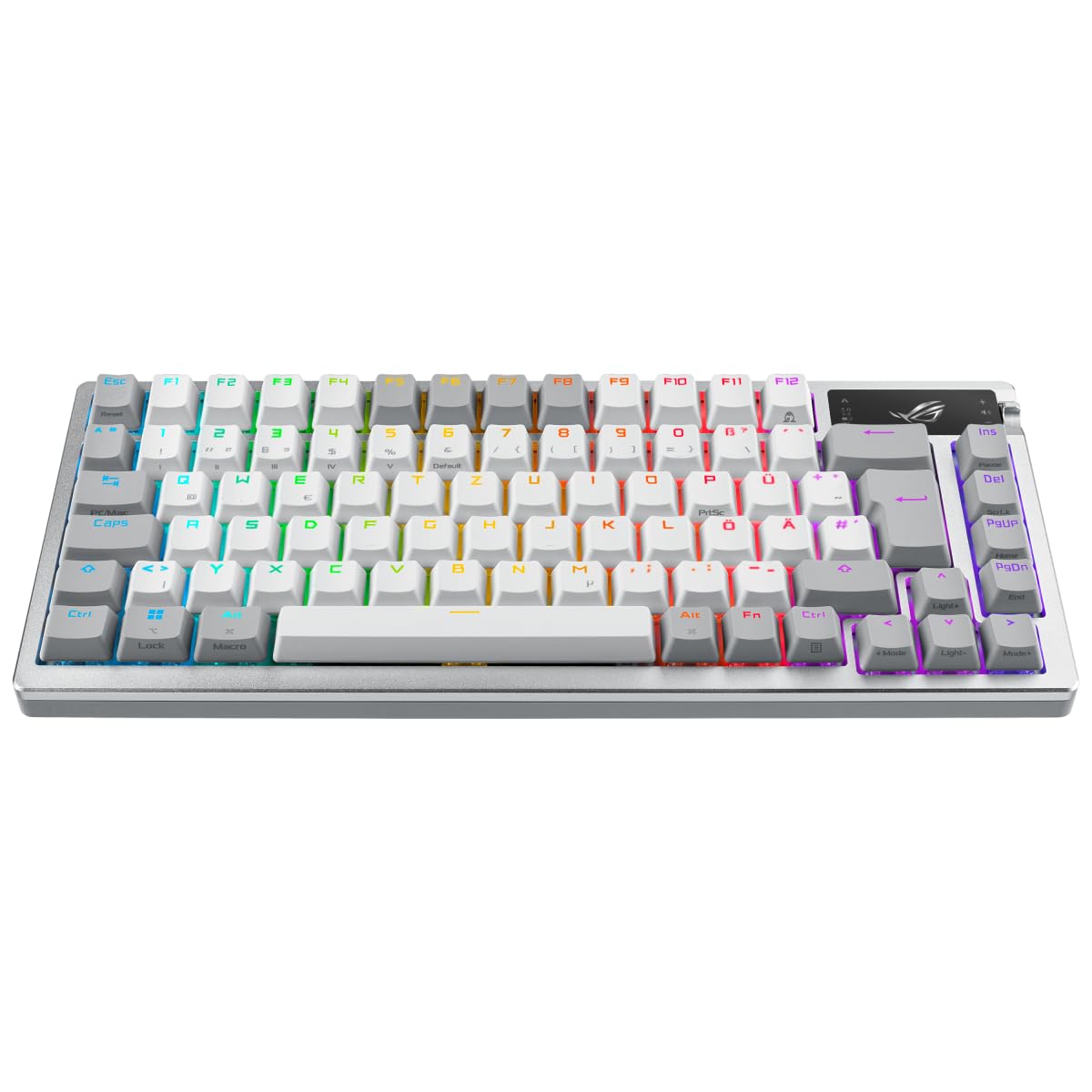 ASUS ROG Azoth White RGB Gaming-Tastatur (QWERTZ Layout, 75% Tastaturformfaktor, mechanische ROG NX-Switches, OLED-Display, Wireless mit Bluetooth, 2,4-GHz-RF, USB, Windows und MacOS-Modus, weiß)