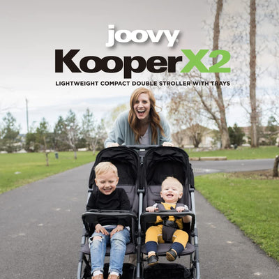 Joovy Kooper X2 Doppelter Kinderwagen, leichter Kinderwagen, kompakt zusammenklappbar mit Ablagen, Beige