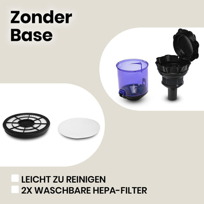 ZEEGMA Zonder Base Staubsauger beutellos Zyklon Staubsauger, hohe Saugleistung, 2 HEPA H13 und waschbare Filter Allergikerfreundlich Staubbehälter, 2,5 Liter