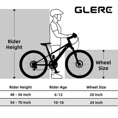 Glerc Skyline Kinder Mountainbike für Jungen Mädchen, 20 Zoll Fahrrad für 6 7 8 9 10 11 12 Jahre Jugendliche, 21 Gang Fahrrad mit Vorderradfederung & Scheibenbremsen & stabilem Rahmen, schwarz