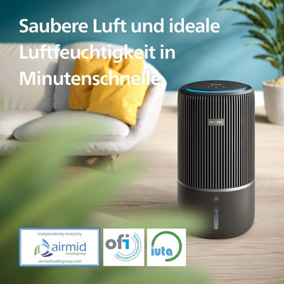 Philips 3400 Serie 2-in-1-Luftreiniger und -Luftbefeuchter, HEPA NanoProtect + Aktivkohlefilter, hygienische Luftbefeuchtung mit 650ml/h, CADR 300m³/h für 78 m² (AC3421/13)