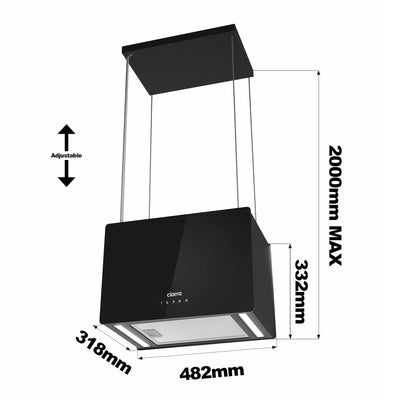 CIARRA CBCB4850 A+++ Inselhaube Umluft Dunstabzugshaube Insel Freihängend 48cm 700m³/h mit Smart Wi-Fi App 4 Stufen Booster Glas Inselabzugshaube CBCF003 Aktivkohlefilter Schwarz