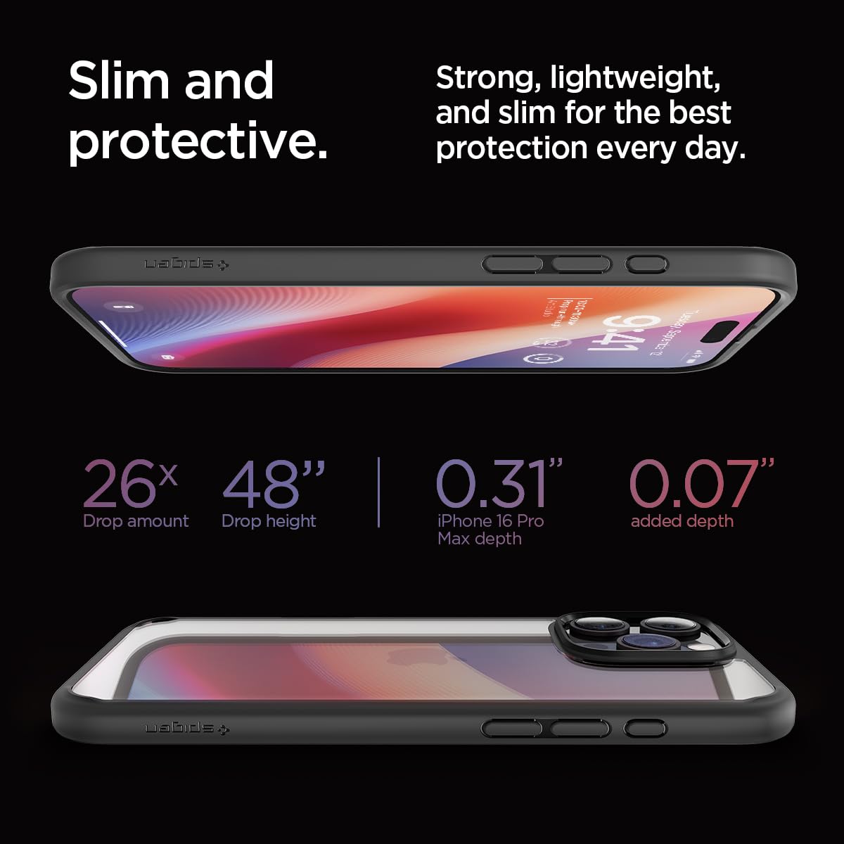 Spigen für iPhone 16 Pro Max Hülle [Anti-Yellowing] Ultra Hybrid Case Handyhülle Schutzhülle Cover Transparent Durchsichtig Dünn Slim -Matte Black