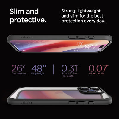 Spigen für iPhone 16 Pro Max Hülle [Anti-Yellowing] Ultra Hybrid Case Handyhülle Schutzhülle Cover Transparent Durchsichtig Dünn Slim -Matte Black