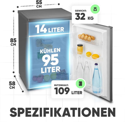 Bomann® Kühlschrank mit Gefrierfach klein | Kühlschrank 2 Ablagen | leise | mit 4-Sterne Gefrierfach | Kühlschrank klein mit Obst- und Gemüsefach | Türanschlag wechselbar | KS 7251 inox