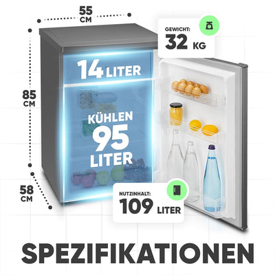 Bomann® Kühlschrank mit Gefrierfach klein | Kühlschrank 2 Ablagen | leise | mit 4-Sterne Gefrierfach | Kühlschrank klein mit Obst- und Gemüsefach | Türanschlag wechselbar | KS 7251 inox