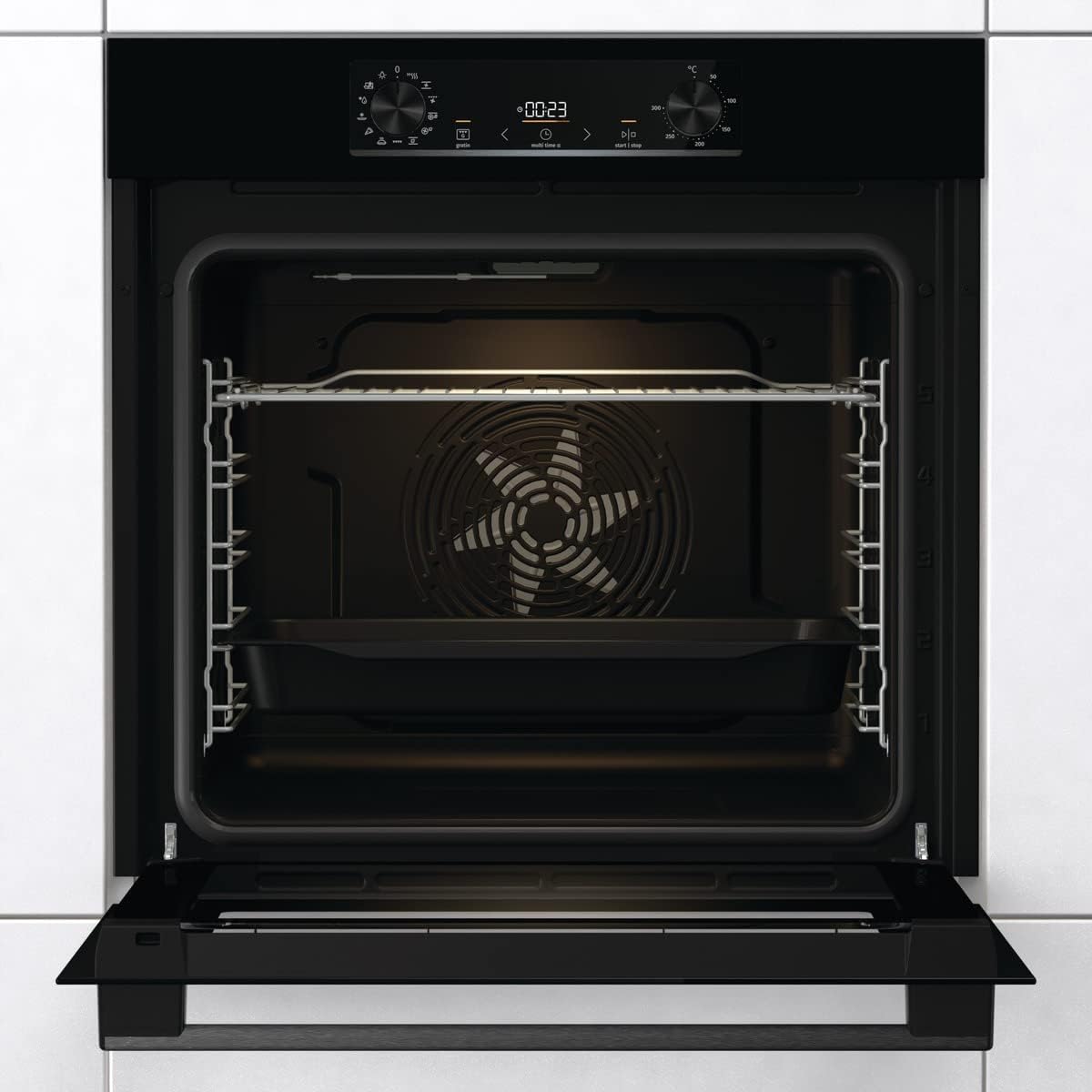 Gorenje OptiBake BOS6737 E02B Einbau-Backofen / 77L / AquaClean/Heißluft/ExtraSteam/AirFry/PerfectGrill/Pizzamode 300°C/Schwarz