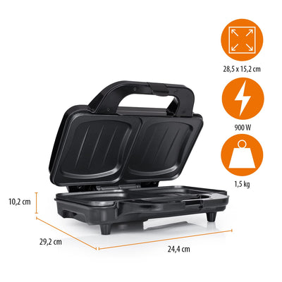 Tristar SA-3060 Sandwich Maker – Extra tiefe Grillplatten – Zwei Portionen gleichzeitig Schwarz