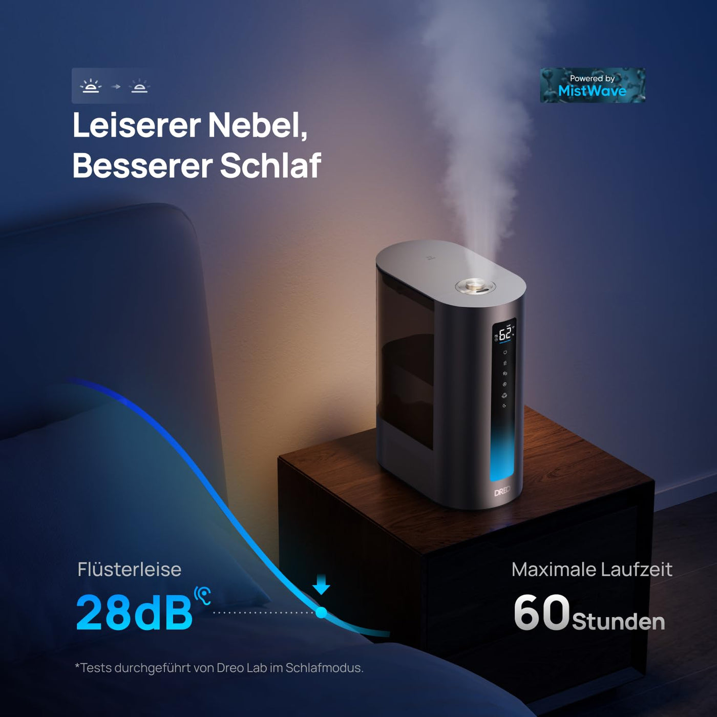 Dreo 6L Smart Luftbefeuchter für große Räume, Warm- und Kaltnebel für Schlafzimmer, 60 Std. Laufzeit, präziser Feuchtigkeitssensor, Aromadiffusor und kompatibel mit Alexa.