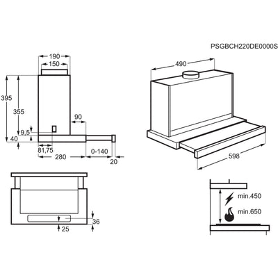 AEG DPE5660B Flachschirm-Dunstabzugshaube – Abluft oder Umluft – max. 600 m³/h im Abluftbetrieb mit max. 68 dB(A) – Energiekl. A – LED-Beleuchtung – Druck-Tasten – Schwarz