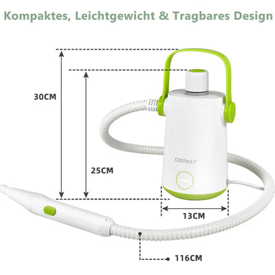 COSTWAY Dampfreiniger Handgerät | 1000W & 300 ml Wasserkapazität & 10 Zubehörsätze | Steamshot Steam Cleaner für alles, Teppiche, Fenster, Polster, Bad