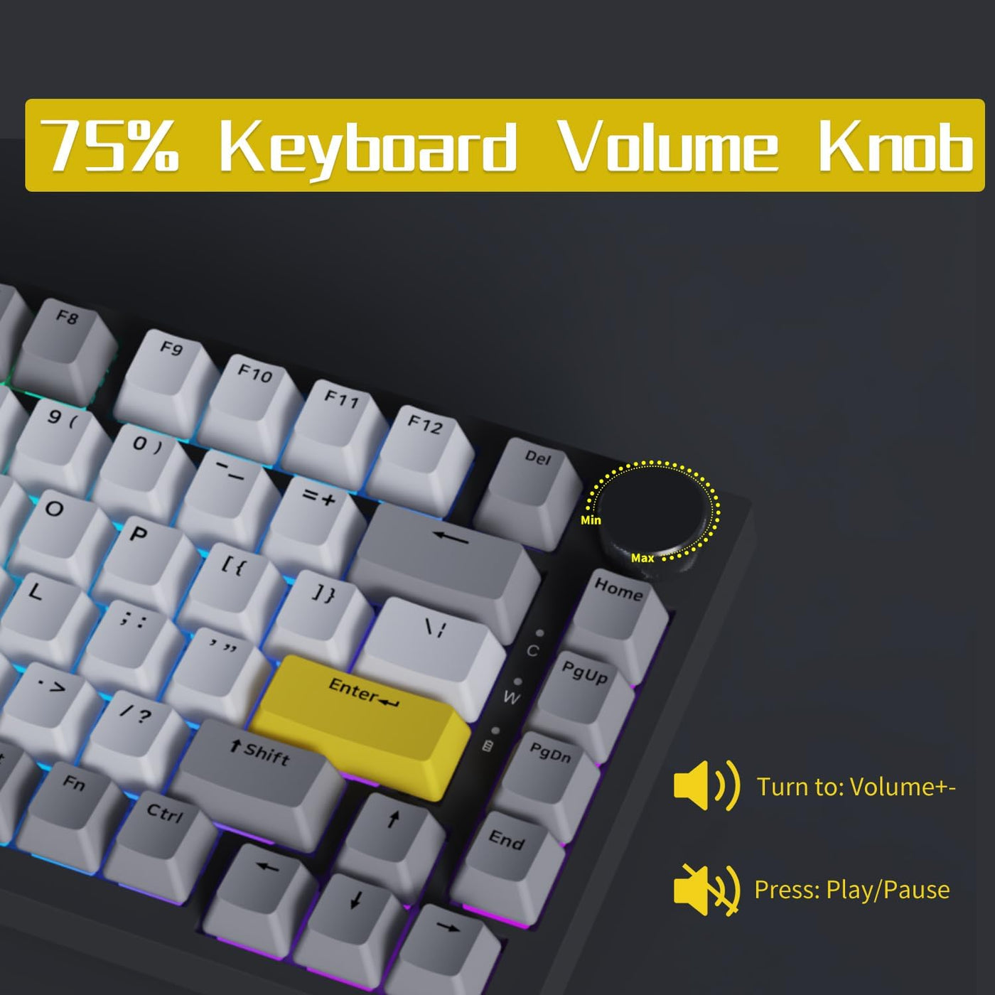 AJAZZ AK820 Kabelgebundene Mechanische Tastatur, Gaming-Tastatur, Südausrichtung RGB|Lautstärkeregler|82 Tasten|PBT-Tastenkappen|Poron Cotton|Hot-Swap-Fähiger, Custom Drivers für Windows MacOS Linux