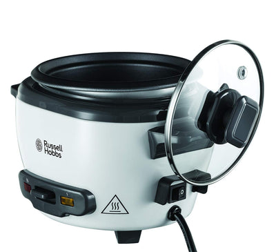 Russell Hobbs Reiskocher mini [small] 0,4l (Warmhaltefunktion, antihaftbeschichteter Gartopf, Reislöffel & Messbecher, ideal auch für Quinoa & Couscous, Reiswärmer) 27020-56, ‎Weiß/Schwarz