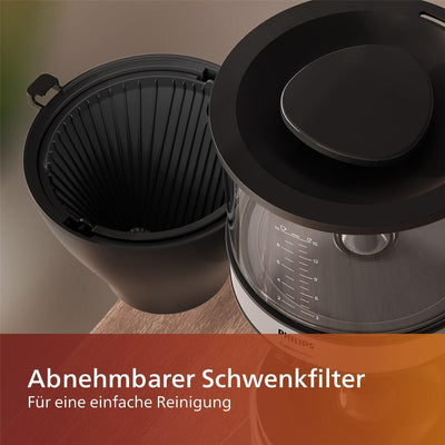 Philips Filterkaffeemaschine – 1.25-Liter-Fassungsvermögen, bis zu 15 Tassen, Boil & Brew, schwarz/silbern (HD5416/60)