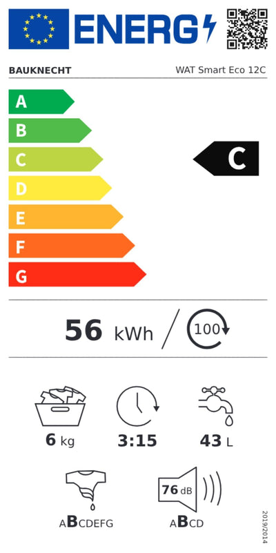 Bauknecht WAT Smart Eco 12C Toplader-Waschmaschine/6 kg/1200 UpM/Kurz30'/FreshFinish/Intensivspülen/Mehrfachwasserschutz+/Energy Saver/Wolleprogramm/Startzeitvorwahl/Universal