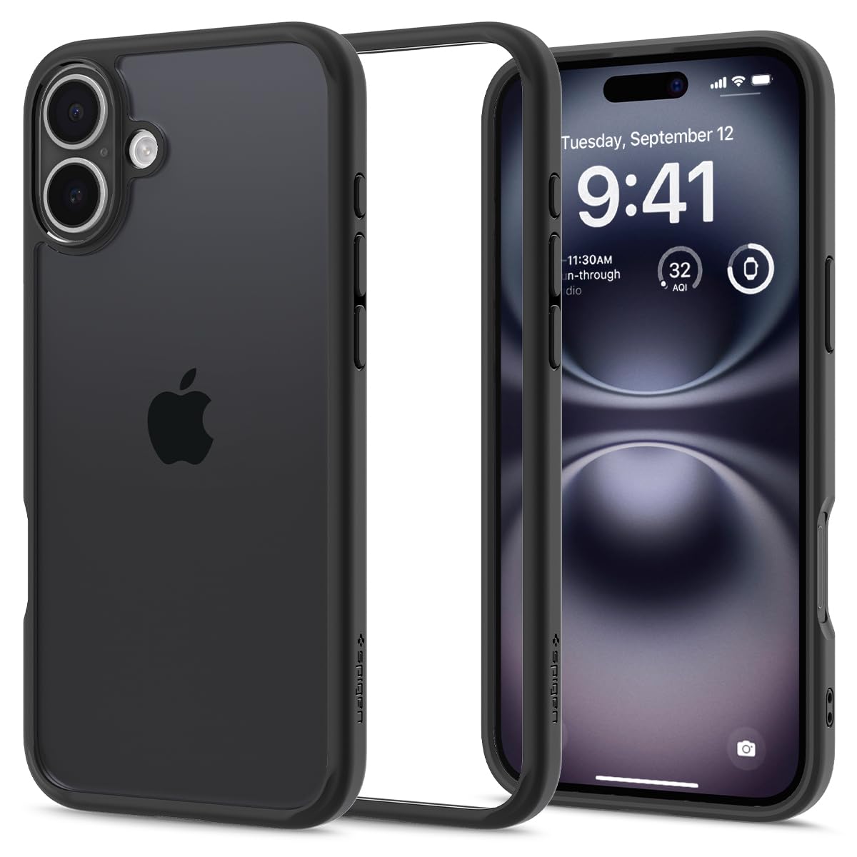 Spigen für iPhone 16 Hülle [Anti-Yellowing] Ultra Hybrid Case Handyhülle Schutzhülle Cover Transparent Durchsichtig Dünn Slim -Schwarz