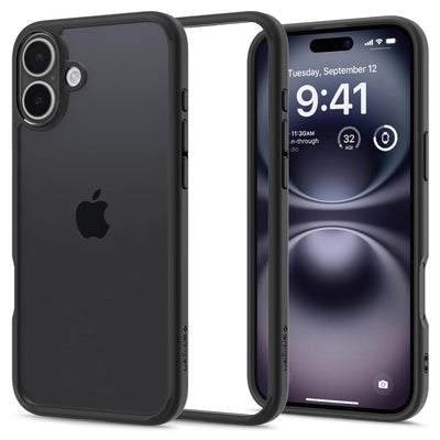 Spigen für iPhone 16 Hülle [Anti-Yellowing] Ultra Hybrid Case Handyhülle Schutzhülle Cover Transparent Durchsichtig Dünn Slim -Schwarz