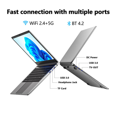 16-Zoll-Laptop, tragbarer Laptop mit 8 GB DDR und 256 GB SSD, erweiterbar auf 1 TB. Pentium-Quad-Core-Prozessor bis zu 2,64 GHz. 9000-mAh-Akku. Mini-HDMI-Schnittstelle. Webcam. Schlanke Laptops