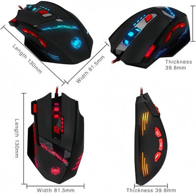 Souris de jeu Zelotes T90 9200 DPI, 8 boutons programmables, LED multimode, souris de jeu USB, réglage du poids pour les joueurs professionnels